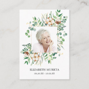 Carte De Visite Photo Eucalyptus White Floral Funeral Prayer Card