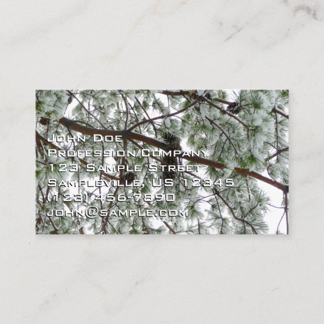 Carte De Visite Photo hivernale sous le pin couvert de neige (Devant)