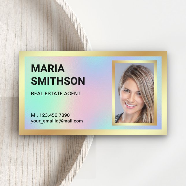 Carte De Visite Photo Holographic Gold Foil Real Estate Realer (Créateur téléchargé)