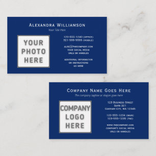 Carte De Visite Photo Logo Modèle double face bleu marine