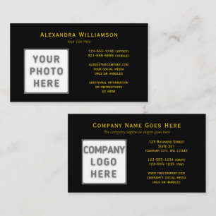 Carte De Visite Photo Logo Modèle Horizontal Elegant Gold Black
