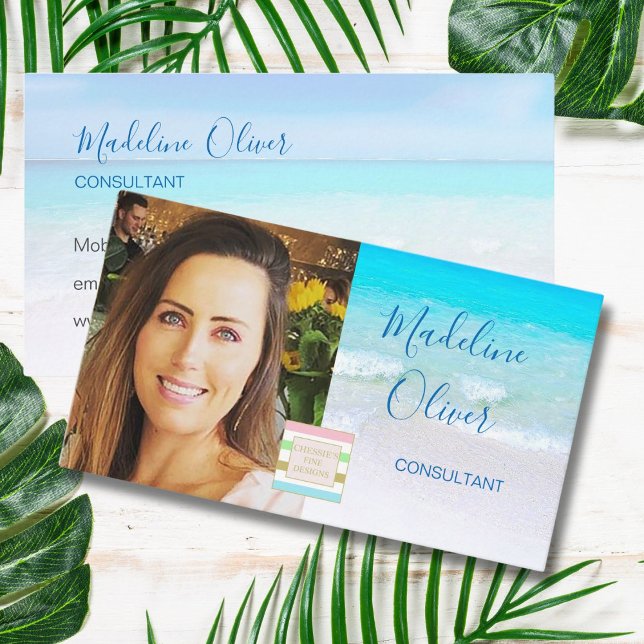 Carte De Visite Photo Logo Ocean Beach Sea Travel Blue (Créateur téléchargé)