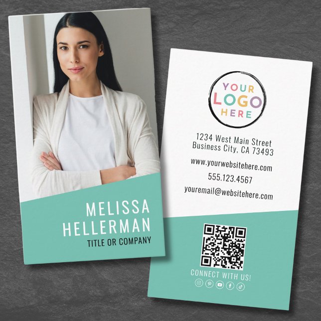 Carte De Visite Photo Logo QR Code Moderne Professionnel Vertical (Photo Logo QR Code Modern Professional Vertical Business Card)