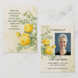 Carte De Visite Photo Mémorial Roses Jaunes Fleurs de Jardin
