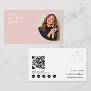 Carte De Visite Photo minimaliste moderne Bush Pink QR Code