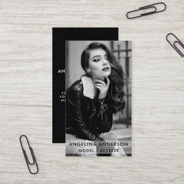 Carte de visite photo modèle acteur noir et blanc (Devant/Arrière en situation)