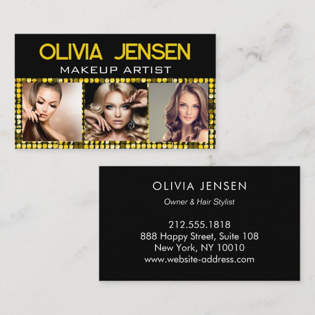 Carte De Visite Photo Modèle Luxe Rose Parties scintillant Or Glam (Devant / Derrière)