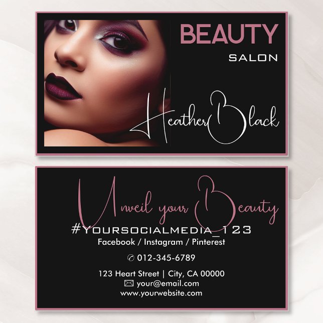 Carte De Visite Photo Modèle noir Plum mince cadre frontière (Créateur téléchargé)