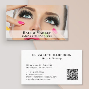 Carte De Visite Photo moderne Beauté Maquillage cheveux QR Code