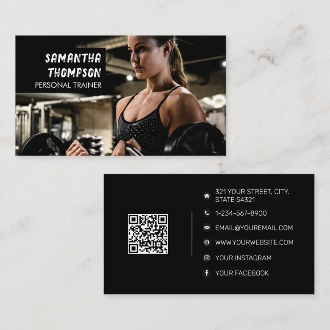 Carte De Visite Photo moderne Personal Trainer Fitness Photo Distr (Devant / Derrière)