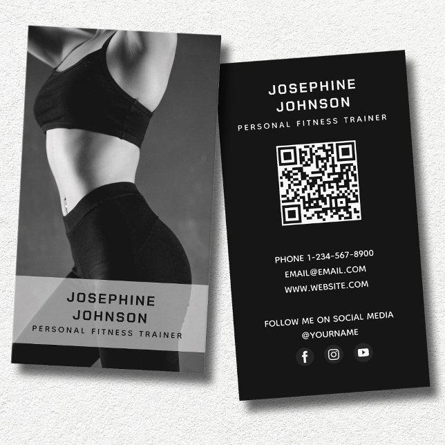 Carte De Visite Photo moderne tendance de l'entraîneur personnel F (Modern Trendy Personal Trainer Fitness Photo Business Card)