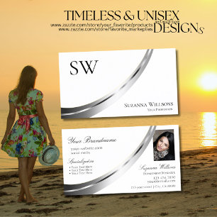 Carte De Visite Photo Monogramme de décor blanc clair classique