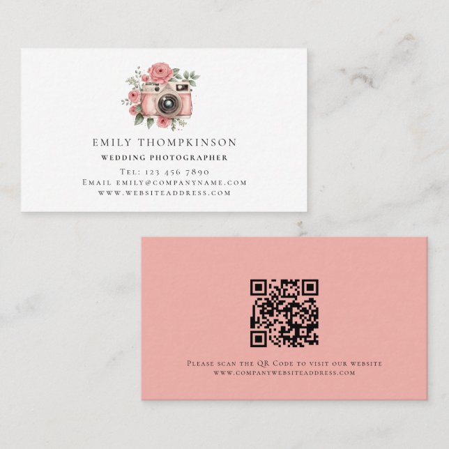 Carte De Visite Photo Motif QR Code Photographe Mariage (Devant / Derrière)
