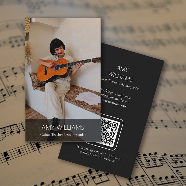 Carte De Visite Photo Music Teacher Singer Songwriter QR Code (Photo Music Teacher Singer Songwriter QR Code Business Card)