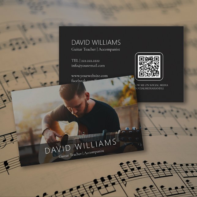 Carte De Visite Photo Music Teacher Singer Songwriter QR Code (Photo Music Teacher Singer Songwriter QR Code Business Card)