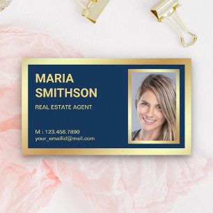 Carte De Visite Photo Navy Blue Gold Foil Real Estate Realer
