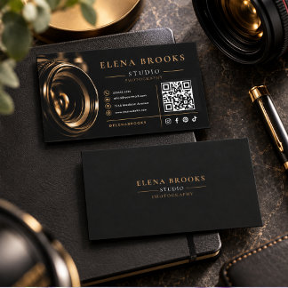 Carte De Visite Photo noir moderne avec code QR et médias sociaux