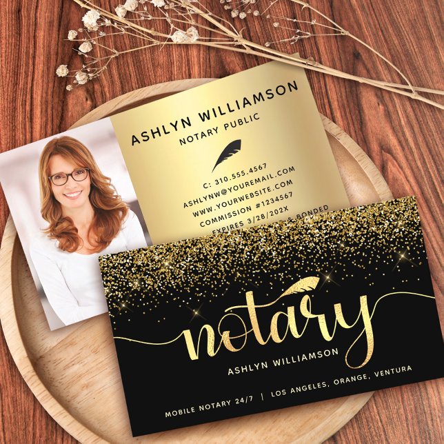 Carte De Visite Photo Noir Parties scintillant d'or noir Agent de  (Créateur téléchargé)