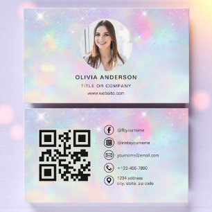 Carte De Visite Photo Opale Pailleté avec Code QR Réseaux Sociaux
