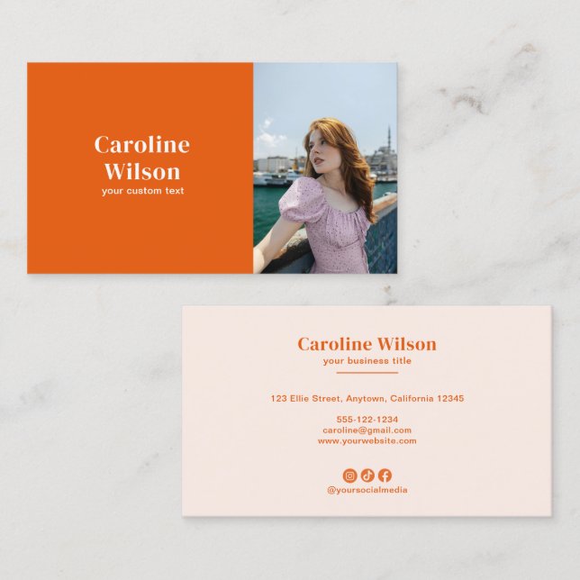 Carte De Visite Photo orange minimaliste professionnelle moderne (Devant / Derrière)