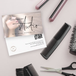 Carte De Visite Photo Overlay Logo QR Code Hair Studio