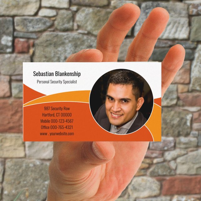 Carte De Visite Photo personnalisée Abstraite Orange Security Prof (Créateur téléchargé)