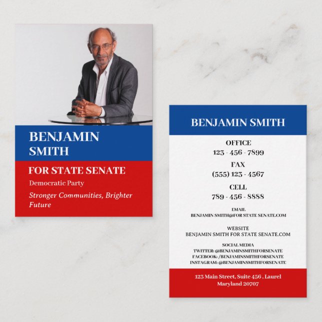 Carte De Visite Photo personnalisée Campagne politique Politicien (Devant / Derrière)