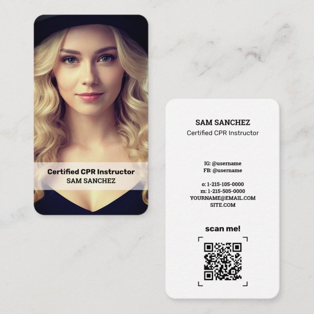 Carte De Visite Photo personnalisée de l'instructeur CPR et QR (Devant / Derrière)