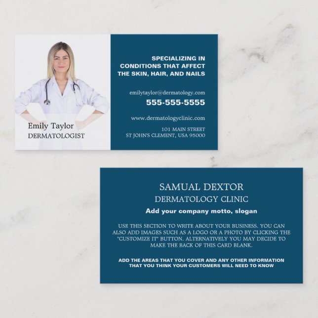 Carte De Visite Photo personnalisée, Dermatologue Dermatologie (Devant / Derrière)