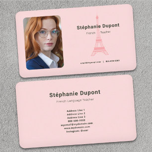 Carte De Visite Photo personnalisée - Français Pink enseignant