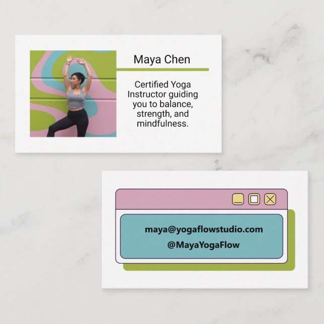 Carte De Visite Photo personnalisée Instructeur de Yoga tendance T (Devant / Derrière)