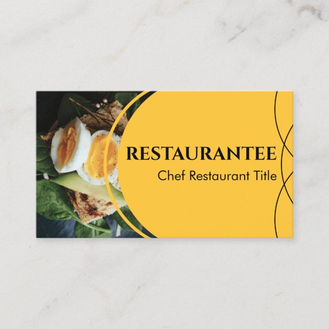 Carte De Visite Photo Personnalisée Jaune Restaurant Cuisine Chef (Devant)
