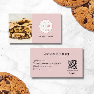 Carte De Visite Photo personnalisée Logo Boulangerie rose QR