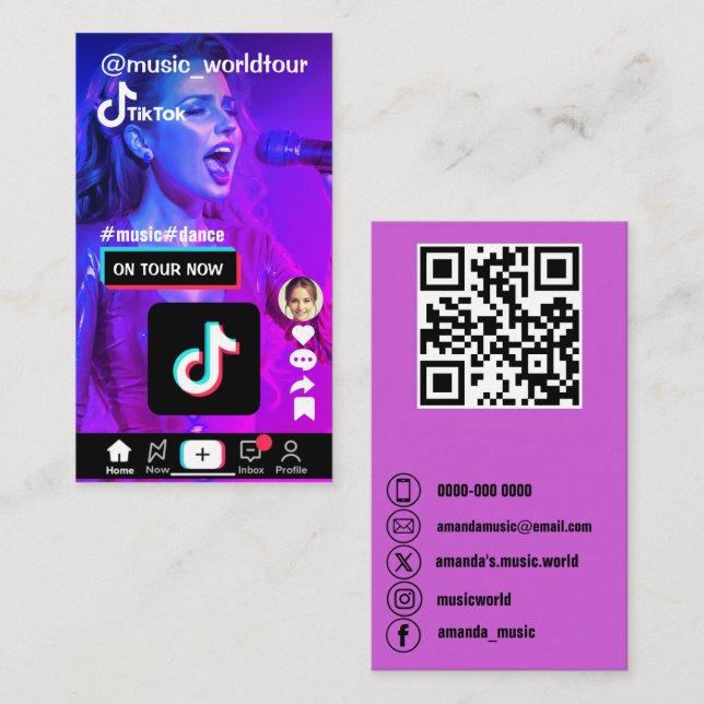 Carte De Visite Photo personnalisée tiktok icônes de médias sociau (Devant / Derrière)