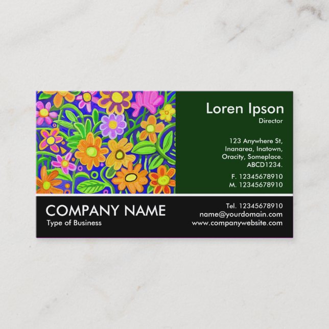 Carte De Visite Photo Pied - Dk Green - Fleurs Peintes (Devant)