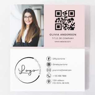 Carte De Visite Photo professionnelle Blush Pink QR Code Médias so
