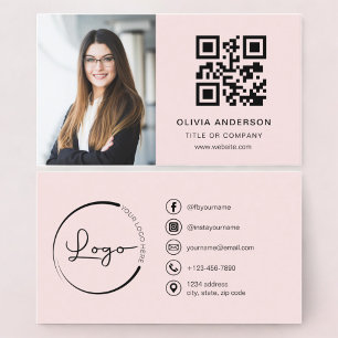 Carte De Visite Photo professionnelle Blush Pink QR Code Médias so