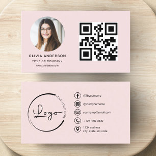 Carte De Visite Photo professionnelle Blush Pink QR Code Médias so