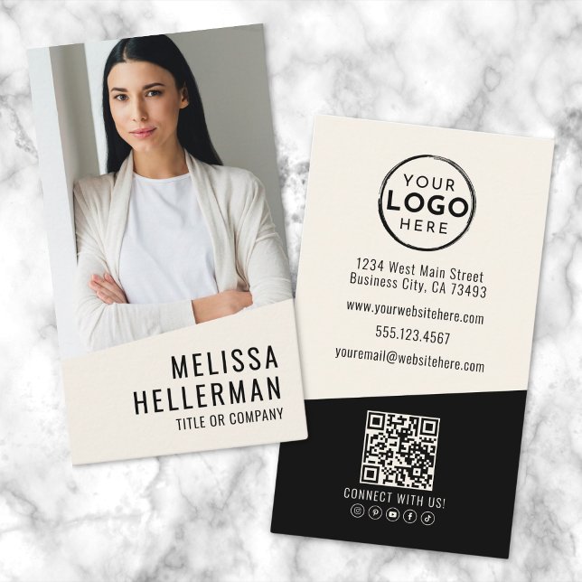 Carte De Visite Photo professionnelle Code QR Logo de l'entreprise (Professional Photo QR Code Company Logo Vertical Business Card )