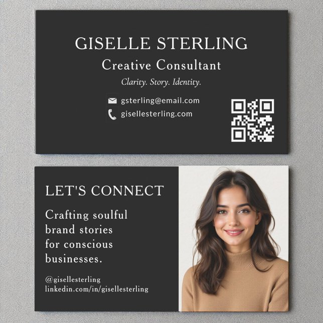 Carte De Visite Photo professionnelle de code QR noir blanc (Créateur téléchargé)