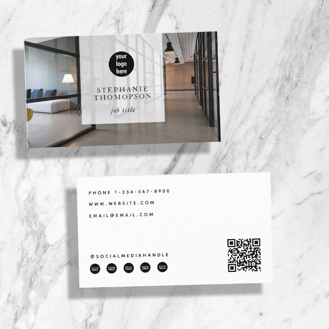 Carte De Visite Photo professionnelle Médias sociaux Code QR Logo (Professional Photo Social Media QR Code Logo Business Card)