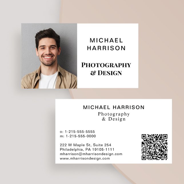 Carte De Visite Photo professionnelle moderne Code QR (Input your website address to create a scannable QR code)