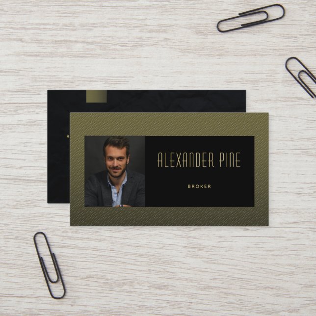 Carte De Visite Photo professionnelle Noir moderne classique (Devant/Arrière en situation)