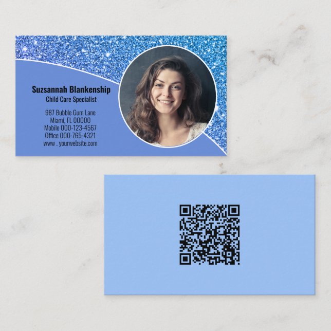 Carte De Visite Photo professionnelle personnalisée Code QR bleu s (Devant / Derrière)