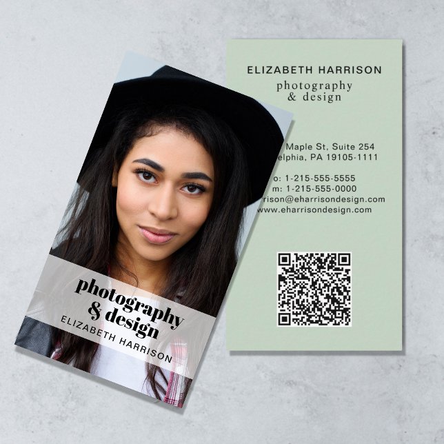 Carte De Visite Photo professionnelle QR Code Sage Green (Créateur téléchargé)