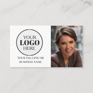 Carte De Visite Photo QR Code Black White Logo Simple