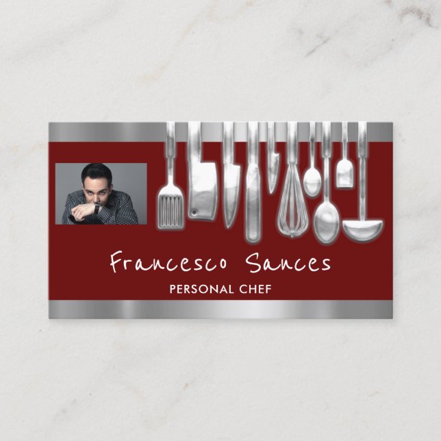 Carte De Visite Photo QR Code Chef personnel Cuisine Burgundydì (Devant)