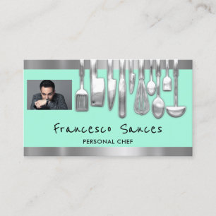 Carte De Visite Photo QR Code Chef personnel Cuisine Lounge Mentio
