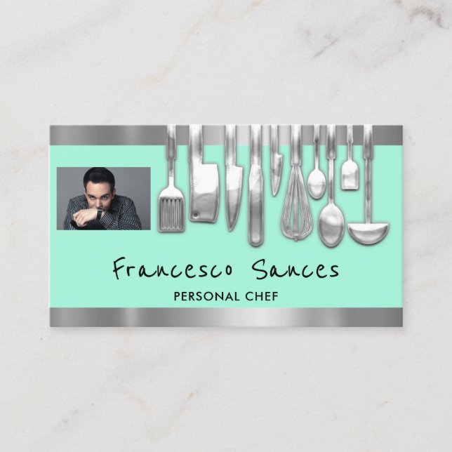 Carte De Visite Photo QR Code Chef personnel Cuisine Lounge Mentio (Devant)