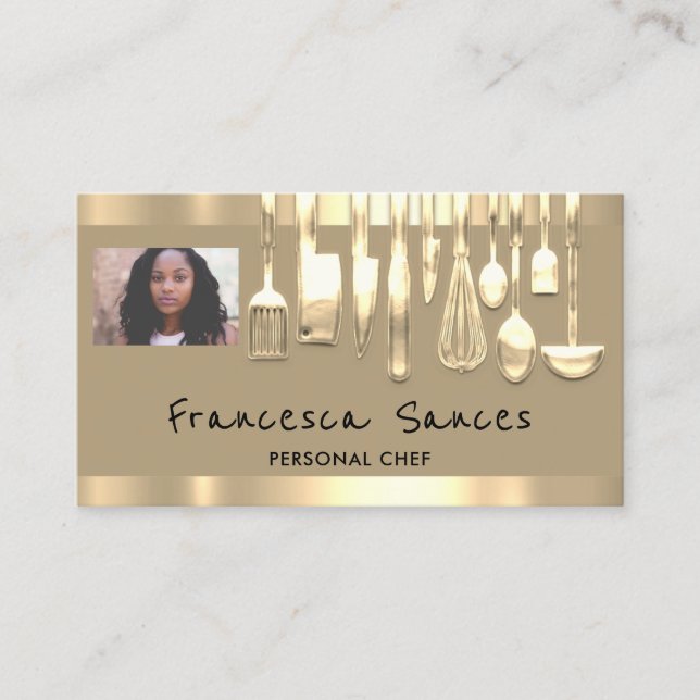 Carte De Visite Photo QR Code Chef personnel Cuisine Lounge Mustar (Devant)